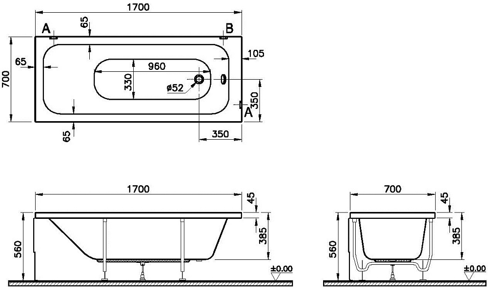 Ванна акриловая Vitra OPTIMUM NEO 64530001000 170x70 купить в интернет-магазине Sanbest