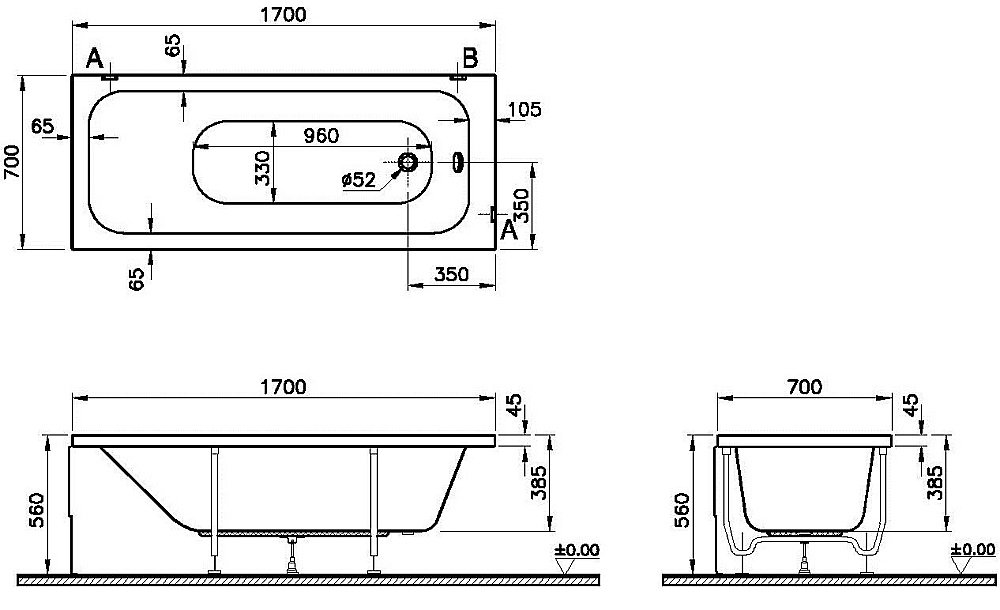 Ванна акриловая Vitra OPTIMUM NEO 64530001000 170x70 купить в интернет-магазине Sanbest