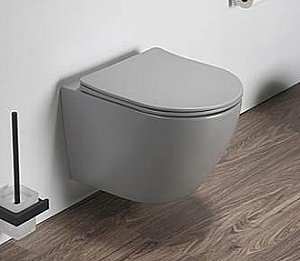 Унитаз подвесной CeramaLux TR2197MH светло-серый матовый, безободковый, с крышкой микролифт, слив торнадо купить в интернет-магазине Sanbest