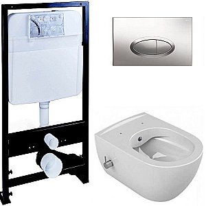 Унитаз Boheme Bianca 963-2 с инсталяцией и кнопкой 665-CR белый глянцевый/хром, безободковый, с функцией биде купить в интернет-магазине Sanbest