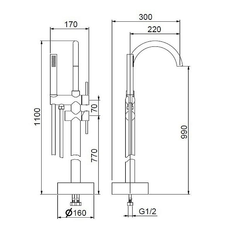 Смеситель для ванны напольный Webert RIMINI RI851101015 хром купить в интернет-магазине сантехники Sanbest