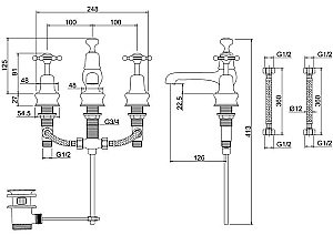 Смеситель для раковины Burlington Regent BIR12-QT BLA хром/ручки черные купить в интернет-магазине сантехники Sanbest