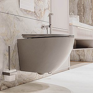 Унитаз подвесной Veconi Moro VMO-48TGr серый, безободковый, с крышкой микролифт, слив торнадо купить в интернет-магазине Sanbest