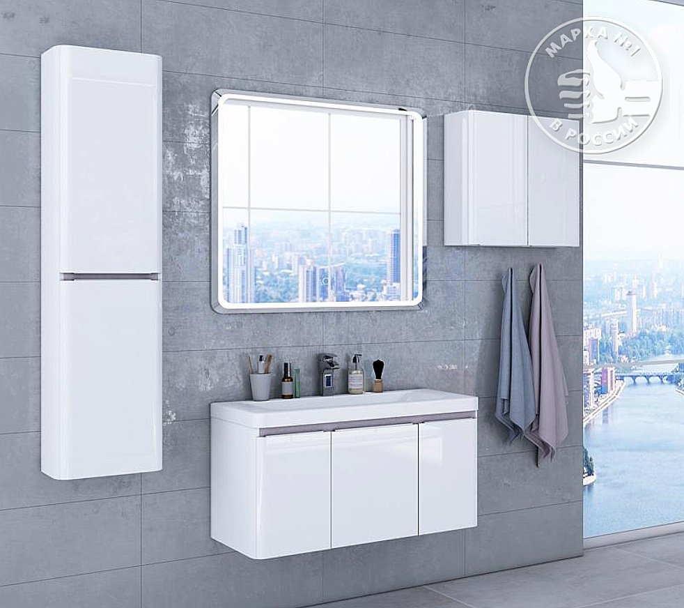 Тумба с раковиной Акватон Шерилл 85  белая глянцевая для ванной в интернет-магазине Sanbest