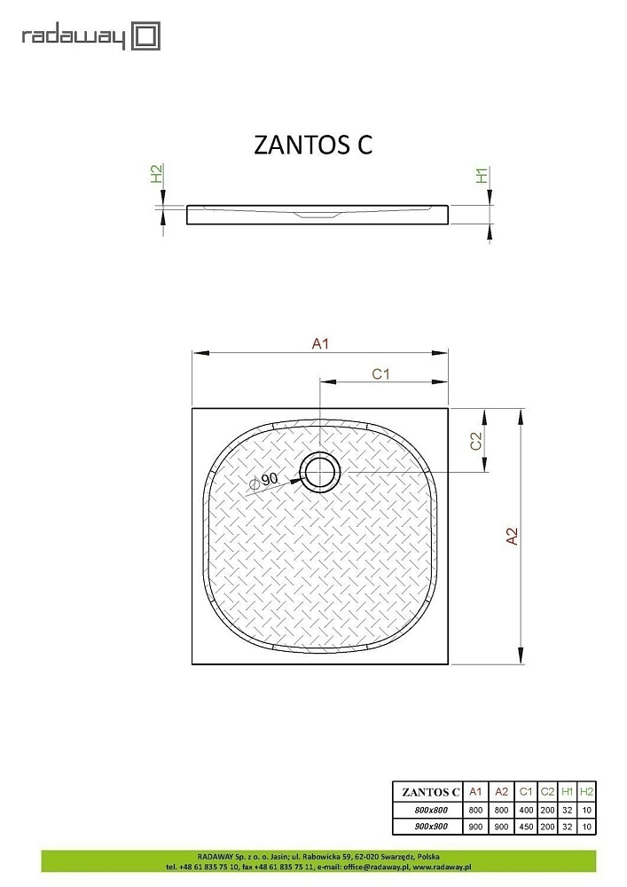 Душевой поддон Radaway Zantos C 90x90 купить в интернет-магазине Sanbest