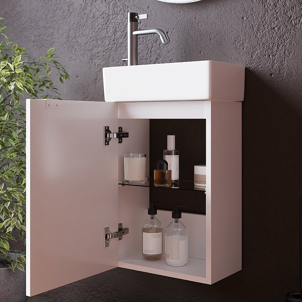 Тумба с раковиной Sancos Mini  MN35W белый глянец для ванной в интернет-магазине Sanbest