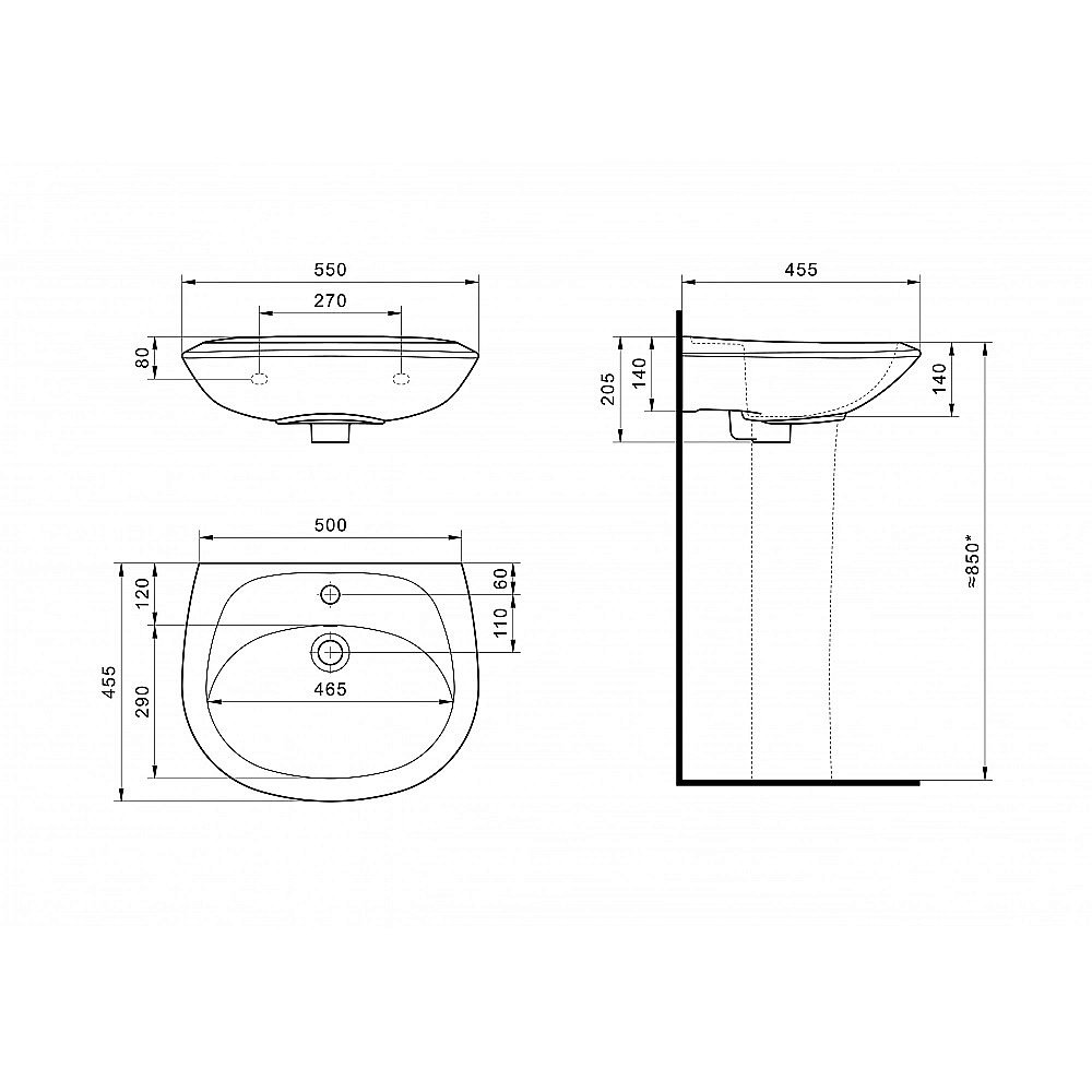 Раковина Santek Бриз 55 1.WH11.0.460 на пьедестале белая купить в интернет-магазине Sanbest