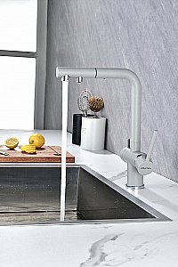 Смеситель для кухни Paulmark Serpentine Se213222-GRS серый дым купить в интернет-магазине сантехники Sanbest