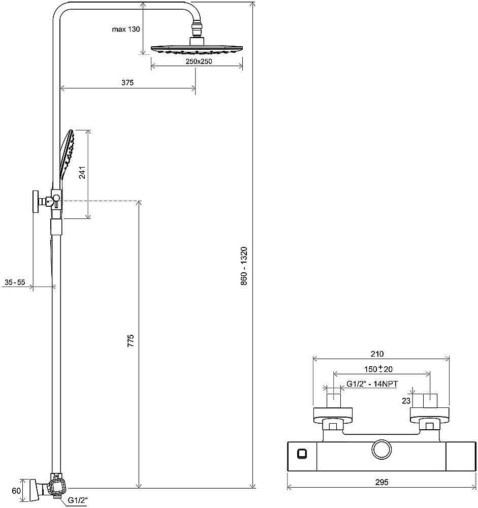 Душевая система Ravak 10° Free X070141 купить в интернет-магазине сантехники Sanbest