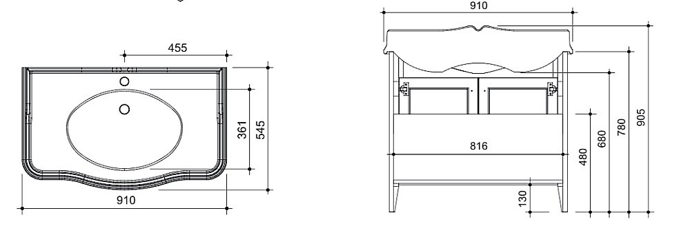 Тумба с раковиной Caprigo Napoli 90 для ванной в интернет-магазине Sanbest