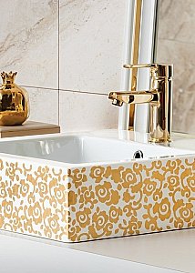 Раковина Creavit Next 50 NX256-CA00 белая, декор золото купить в интернет-магазине Sanbest