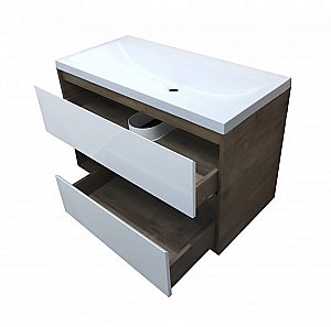 Тумба с раковиной Эстет Monaco Wood 100 подвесная 2 ящика белая для ванной в интернет-магазине Sanbest