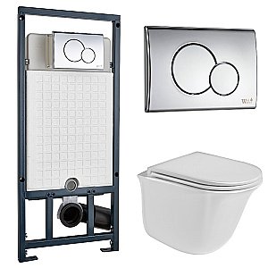 Унитаз подвесной WeltWasser MARBERG 507 + TELBACH 004 GL-WT + MAR 507 RD белый глянцевый, безободковый, с крышкой микролифт, с инсталляцией и кнопкой хром купить в интернет-магазине Sanbest