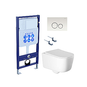 Унитаз подвесной Aquatek ЛУГАНО AQ2002-00+INS-0000012+KDI-0000015+KKI-0000002 белый, безободковый, с крышкой микролифт, с инсталляцией и белой глянцевой кнопкой купить в интернет-магазине Sanbest