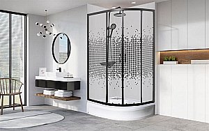 Душевой уголок с поддоном МОНОМАХ ДУ 100/80/180 МЗ BL L/R 10000012459 70x100 стекло прозрачное с рисунком/профиль черный купить в интернет-магазине Sanbest