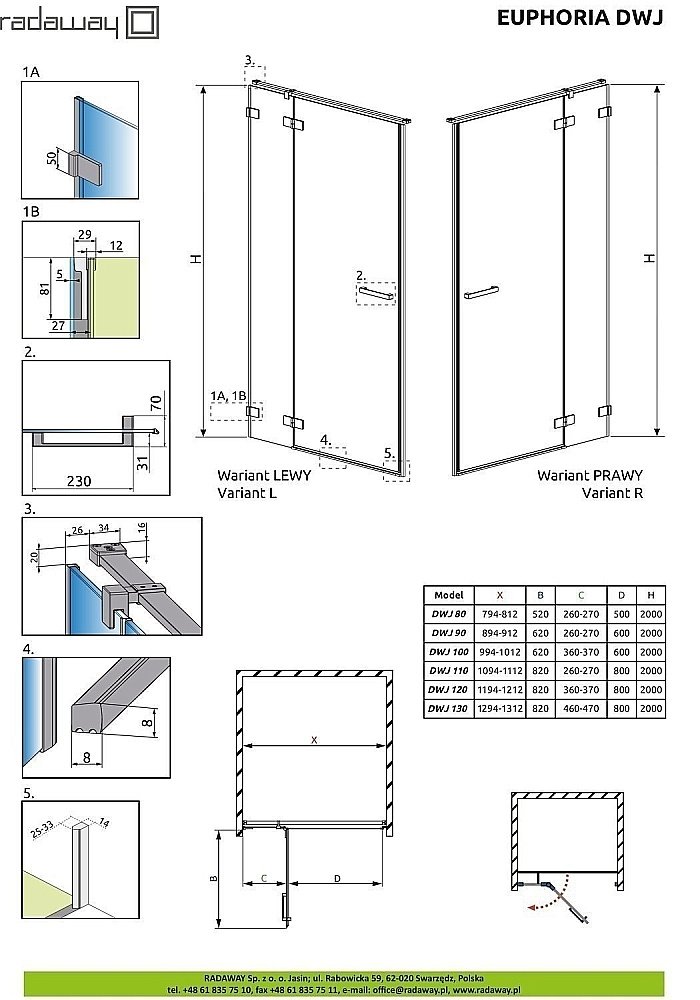 Душевая дверь Radaway Euphoria DWJ 120 купить в интернет-магазине Sanbest
