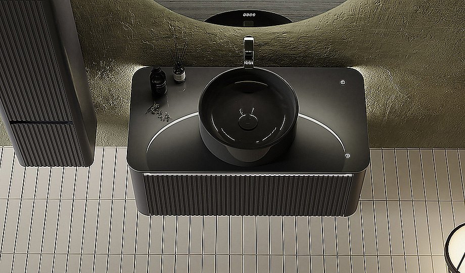 Тумба с раковиной Jorno Lumino 120 антрацит для ванной в интернет-магазине Sanbest