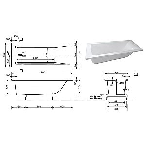 Ванна из искусственного мрамора Aquanet Bright Stone 338574 180x70 белая купить в интернет-магазине Sanbest