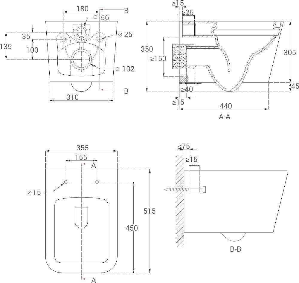 Унитаз подвесной Good Door KVADRO УНИ0003 белый, с крышкой микролифт, безободковый купить в интернет-магазине Sanbest