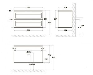 Тумба с раковиной Art&Max PLATINO 100 со столешницей, серая матовая для ванной в интернет-магазине Sanbest