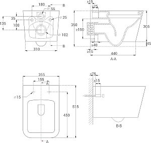 Унитаз подвесной Good Door KVADRO УНИ0003 белый, с крышкой микролифт, безободковый купить в интернет-магазине Sanbest