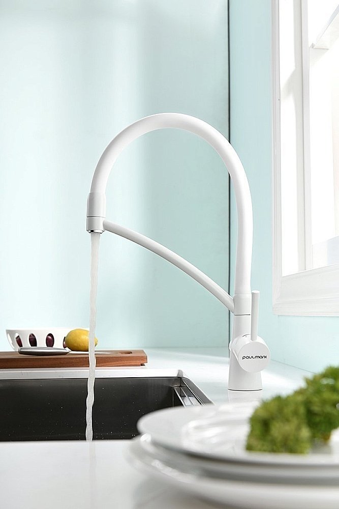 Смеситель для кухни Paulmark Sigen Si213111-WH белый матовый купить в интернет-магазине сантехники Sanbest