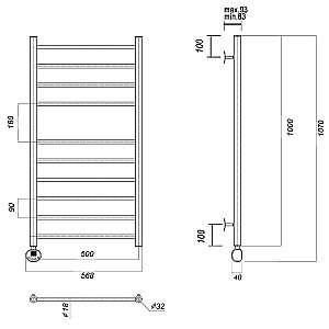 Полотенцесушитель электрический Domoterm Медея П10 500x1000 E золото купить в интернет-магазине сантехники Sanbest