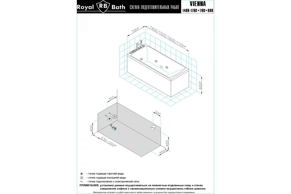 Гидромассажная ванна Royal Bath Vienna Standart 140x70 купить в интернет-магазине Sanbest