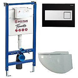 Унитаз с инсталляцией Pestan Fluenta Rimless SET40006661DB безободковый, с крышкой микролифт купить в интернет-магазине Sanbest
