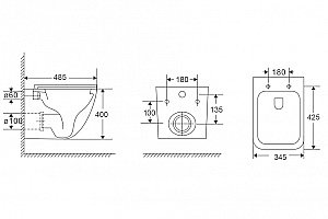 Унитаз подвесной ABBER Rechteck AC1220TC-AC0105-AC0120MB белый/кнопка черный матовый, с крышкой микролифт, с инсталляцией, безободковый, слив-торнадо купить в интернет-магазине Sanbest