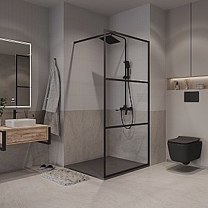 Душевое ограждение Niagara Nova NG-688-10BLACK 100 прозрачное с рисунком/профиль черный матовый купить в интернет-магазине Sanbest