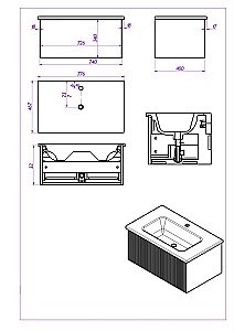 Тумба с раковиной LA FENICE TERRA Blu Grigio 80 синяя/столешница черная для ванной в интернет-магазине Sanbest