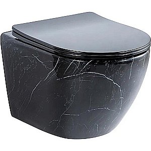 Унитаз подвесной CeramaLux 2212BM черный мрамор, безободковый, с крышкой микролифт купить в интернет-магазине Sanbest