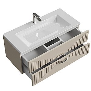 Тумба с раковиной подвесная Grossman ЛУКСОР 100 с 2-я ящ, бежевая матовая для ванной в интернет-магазине Sanbest
