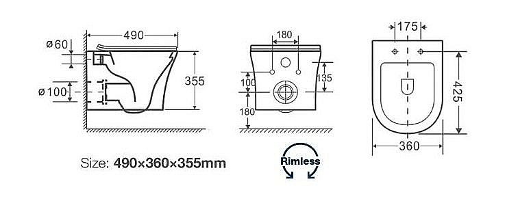 Унитаз CeruttiSpa ADIGE ARIA CT7837 безободковый, с крышкой микролифт купить в интернет-магазине Sanbest