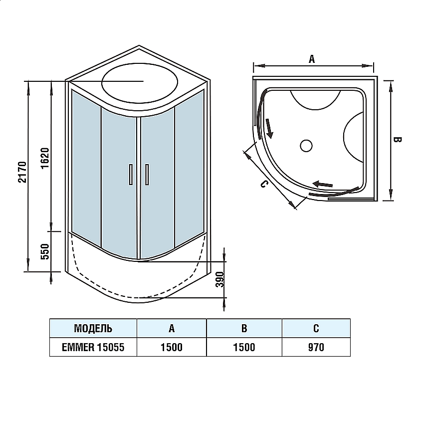 Душевая кабина WeltWasser WW500 EMMER 15055 150х150 купить в интернет-магазине Sanbest