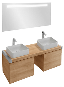 Мебель для ванной Jacob Delafon PARALLEL 57/120 1 ящик, 2 раковины, квебекский дуб для ванной в интернет-магазине Sanbest