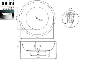 Ванна Salini ISOLA Up&Down S-Sense Sapirit 200x200 101111MRH белая/снаружи RAL матовая купить в интернет-магазине Sanbest