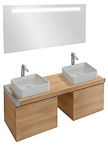 Тумба с раковиной Jacob Delafon PARALLEL 57/120 1 ящик, 2 раковины, квебекский дуб для ванной в интернет-магазине Sanbest