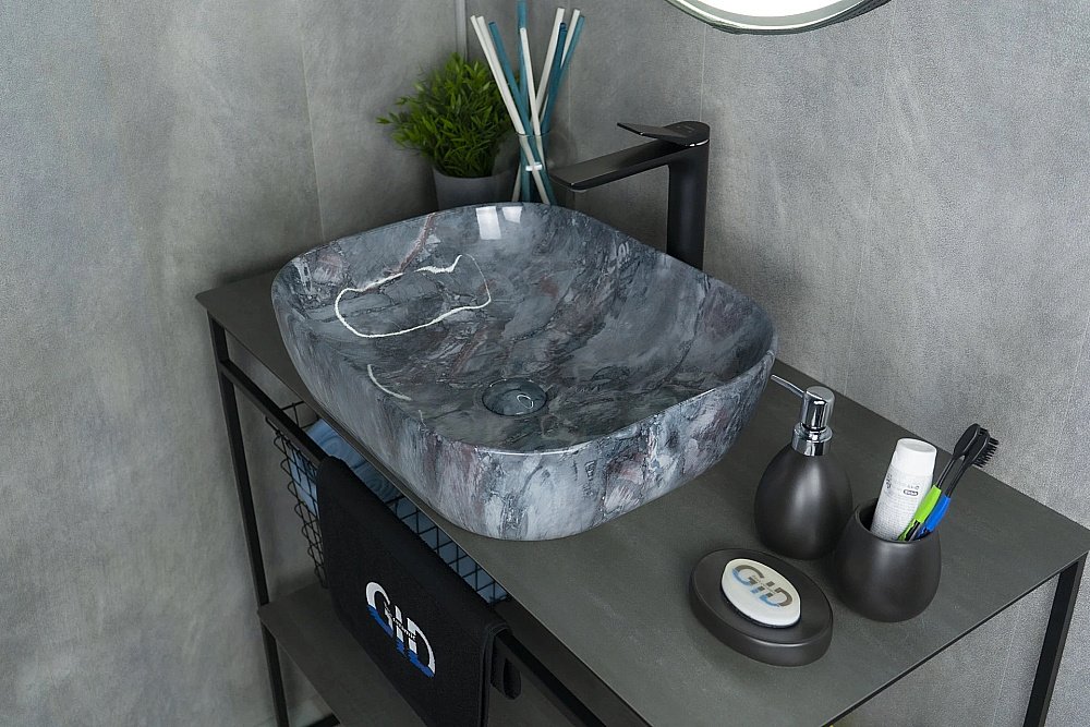 Раковина накладная Gid Geometrico 50 K397G124 54401 серый мрамор купить в интернет-магазине Sanbest