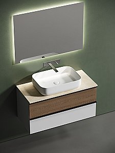 Тумба с раковиной Sancos DELTA 100 со столешницей, дуб светлый/белая для ванной в интернет-магазине Sanbest