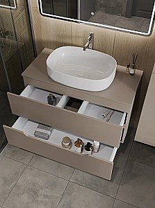 Тумба с раковиной Orange Line 100 Li-100TuLMDF+B04-600W латте/белый для ванной в интернет-магазине Sanbest