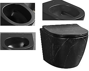 Унитаз подвесной CeruttiSpa Sella Aria Tornado MMB CT9531 безободковый, смыв торнадо, с крышкой микролифт, мрамор черный матовый купить в интернет-магазине Sanbest