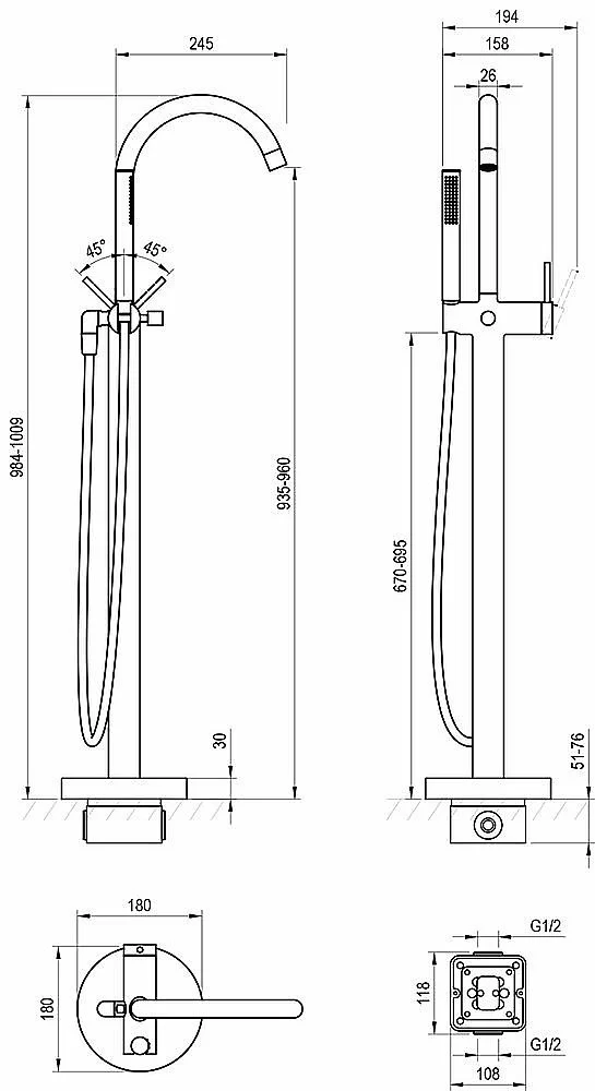 Смеситель для ванны Ravak Freedom X070437 черный купить в интернет-магазине сантехники Sanbest