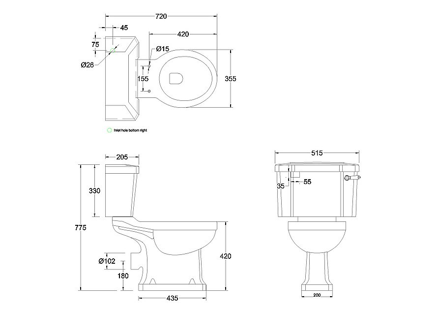 Унитаз Burlington P5 GOLD 51 с бачком, золото купить в интернет-магазине Sanbest