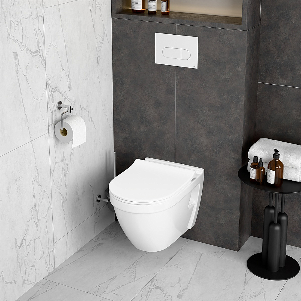 Унитаз подвесной VitrA S50 9003B003-7203 безободковый, с инсталляцией, с крышкой микролифт, белый/клавиша глянцевая белая купить в интернет-магазине Sanbest