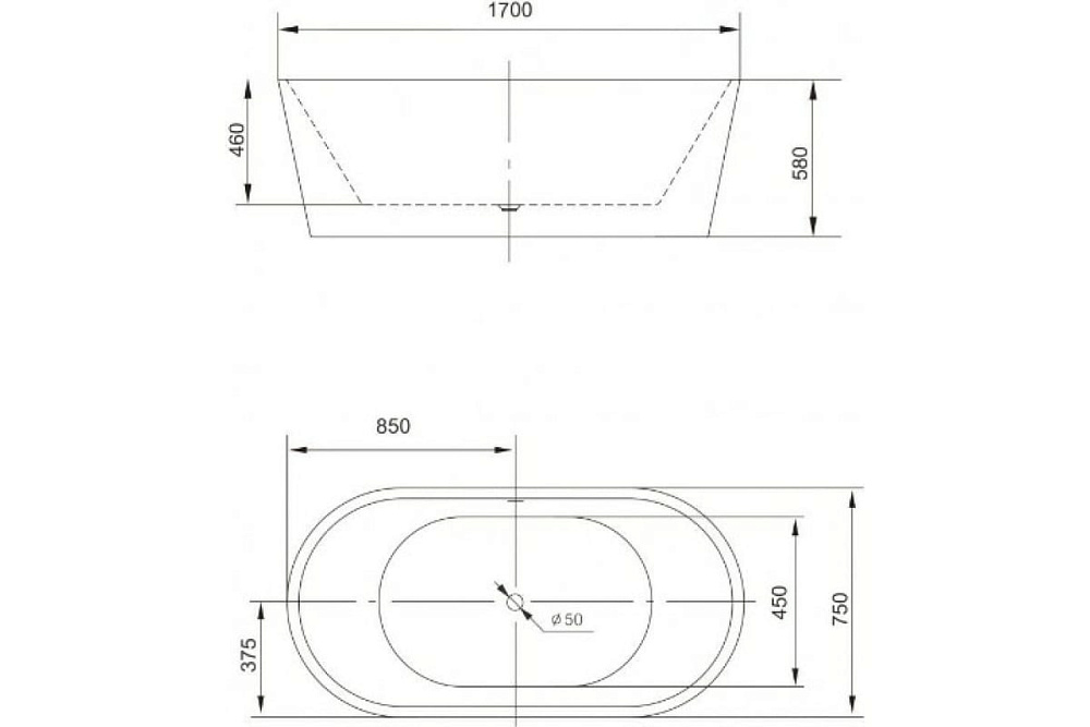 Ванна акриловая ART&MAX 170х75 AM-203-1700-750 купить в интернет-магазине Sanbest