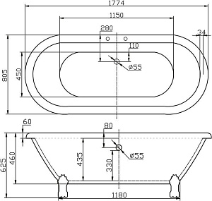 Ванна BelBagno BB21 177х80 купить в интернет-магазине Sanbest