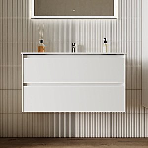 Тумба с раковиной Sancos Cento CN90W белый глянец для ванной в интернет-магазине Sanbest