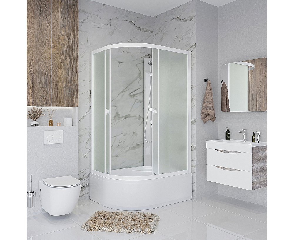 Душевая кабина Niagara "Promo", асимметричный, высокий поддон, акриловый, белый купить в интернет-магазине Sanbest